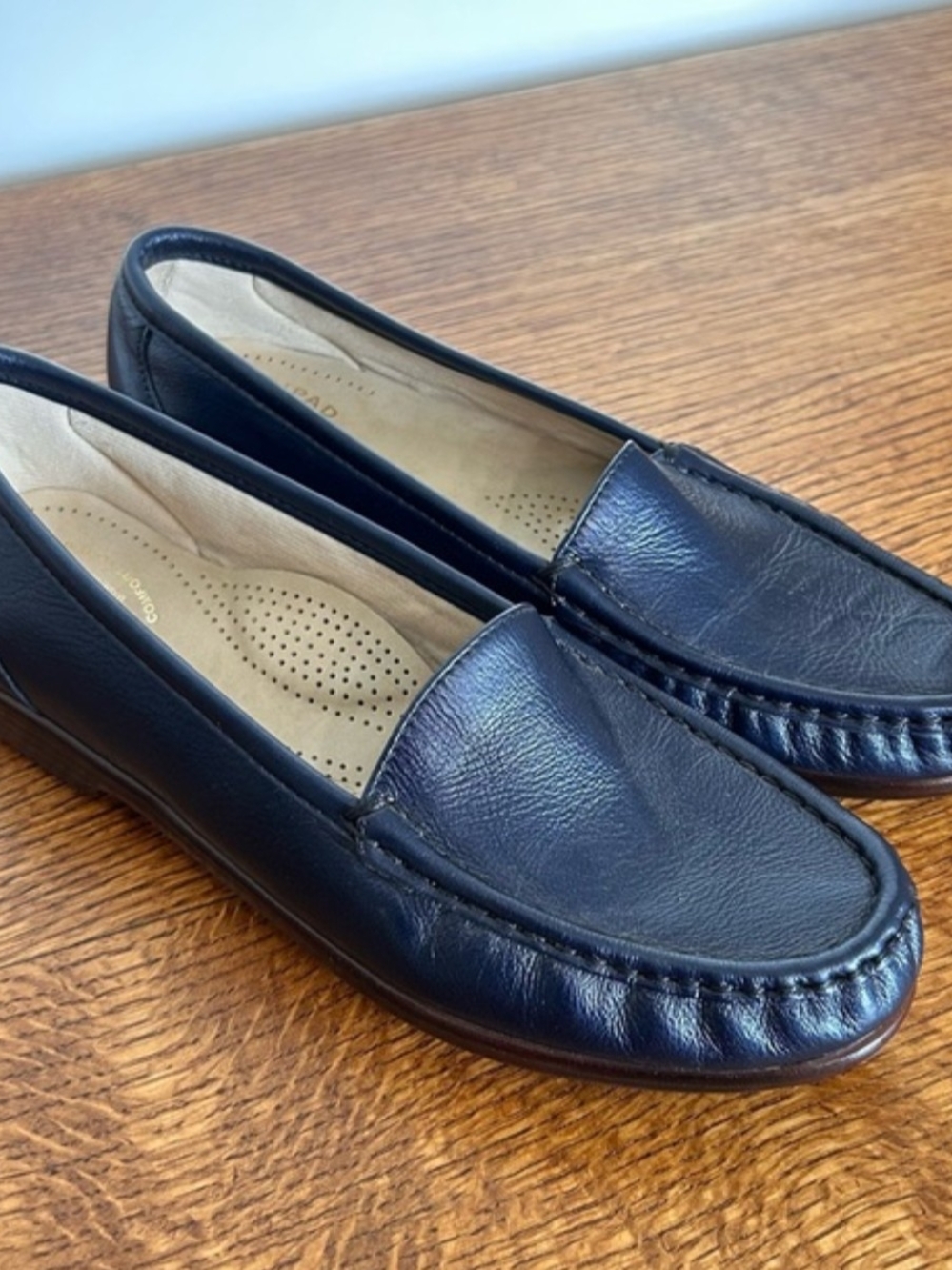 SAS Navy Leather Slip-On Loafers